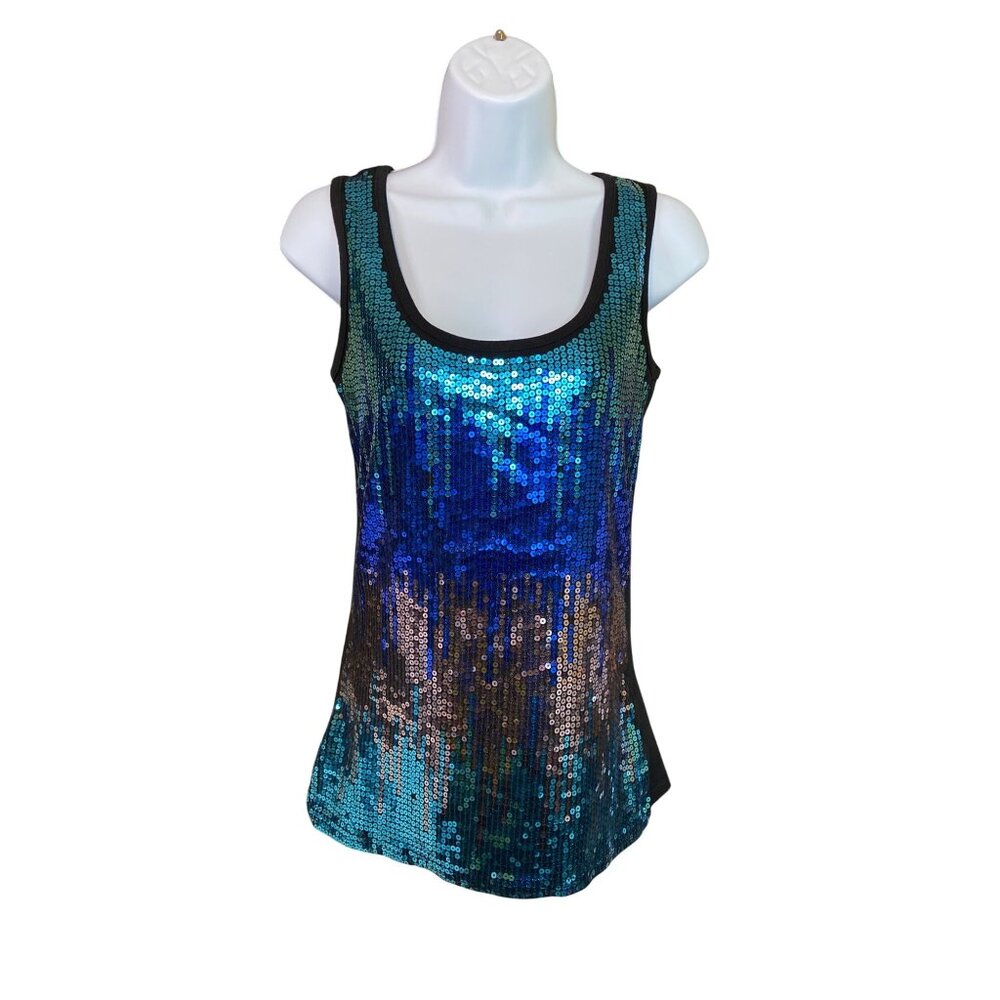 Y2K Esti Couture Sequin Tank Top Blue Black M  Festival Clubwear Mermaidcore